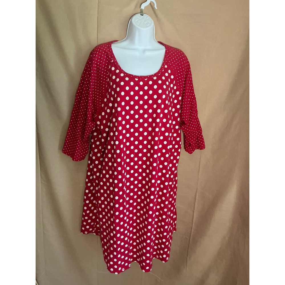 Dreams & Co Polka Dot Nightgown Women 22/24 Pink-Red Excellent 3/4 Sleeve Scoop
